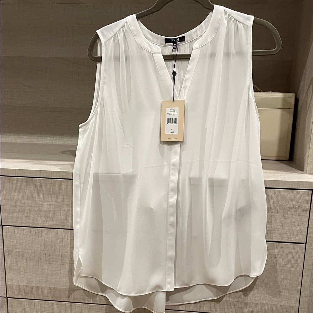 NYDJ White Sleeveless Pintuck Bouse